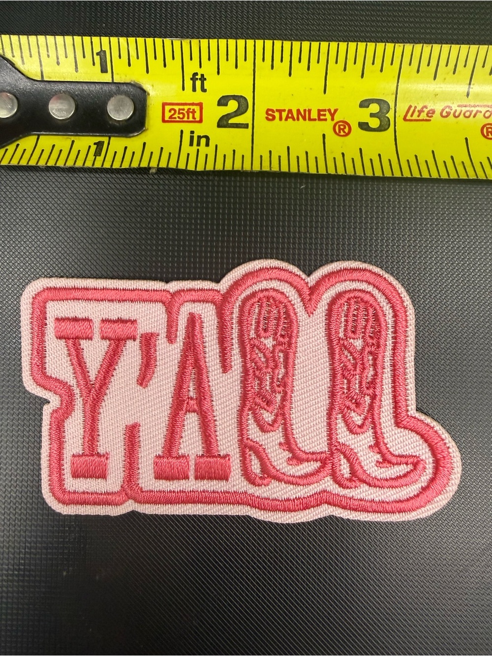 Pink 'Y'All' Embroidered Iron-On Patch - Western Boot Design